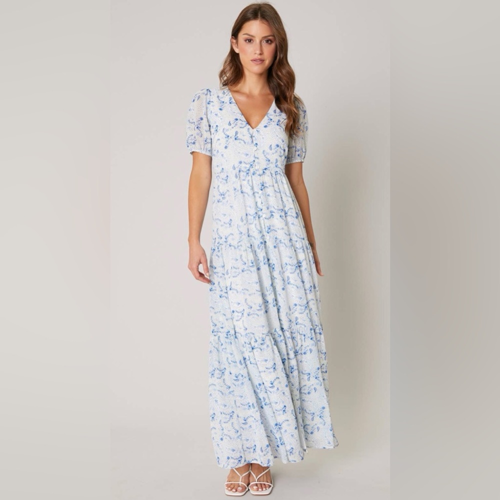 NWOT Sugar Lips V-Neck Blue Floral Maxi Dress